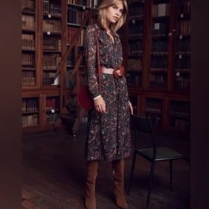 Sezane Floral Midi Dress - Black and Red